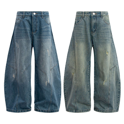 Washed Panel Design Wide Leg Denim Jeans WN26125