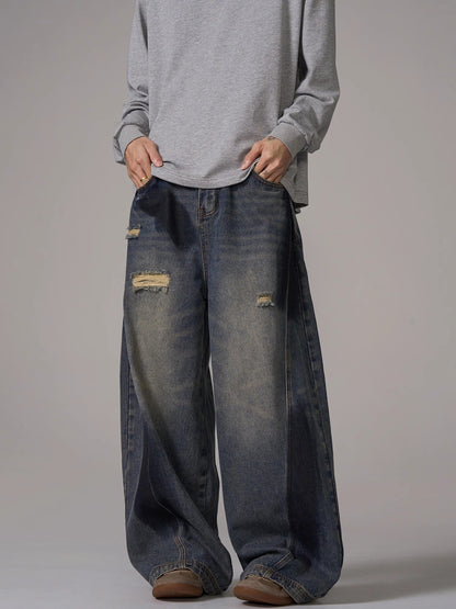 Damage Baggy Wide-Leg Denim Jeans WN10640