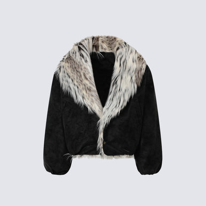 Fake Fur Collar V-Neck Short Puffer Jacket WN27869