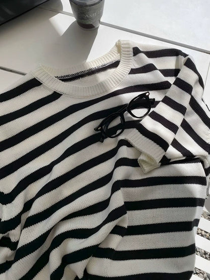 Stripe Knit Oversize Short Sleeve T-Shirt WN20325