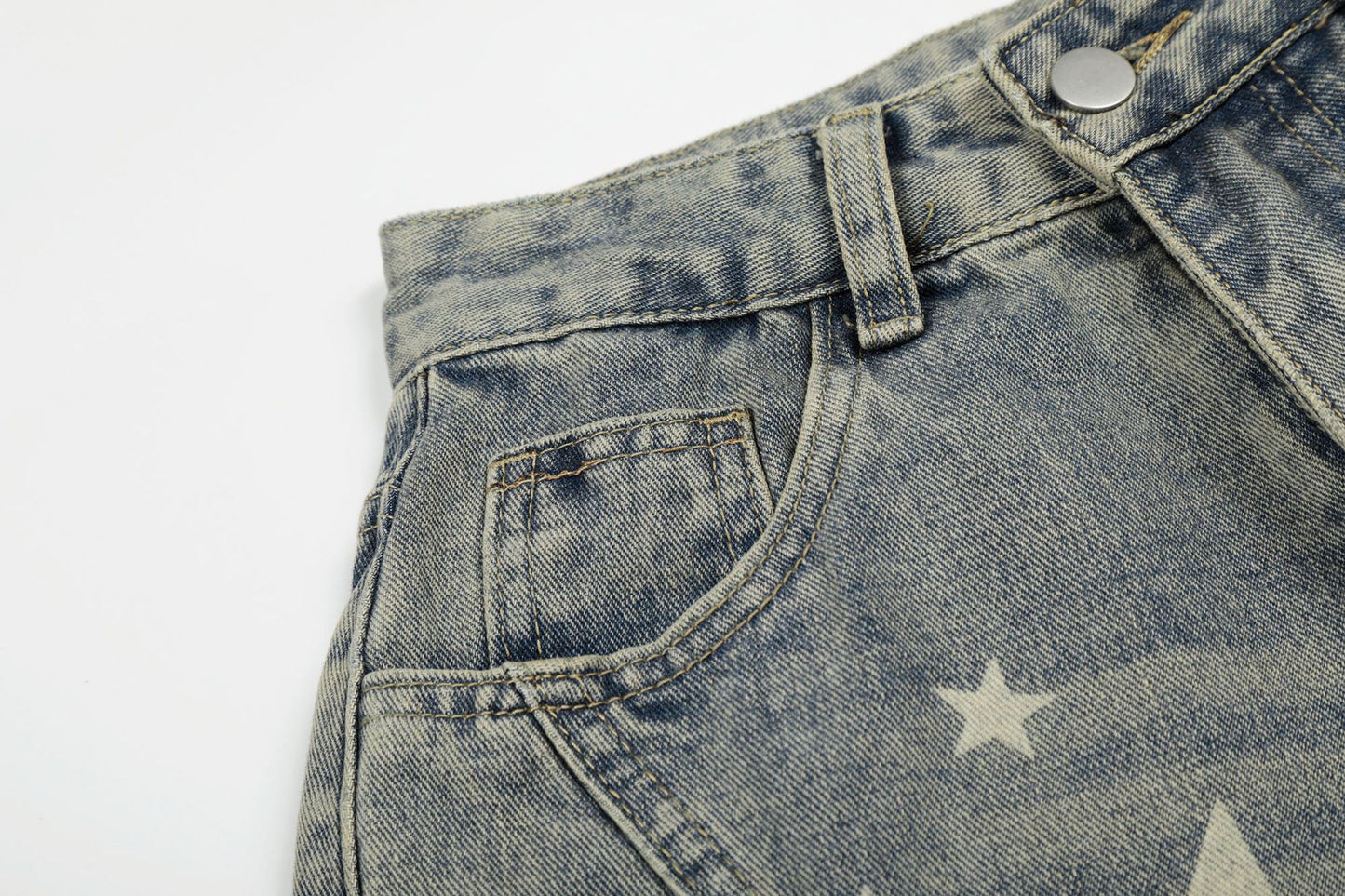 Curved Star Wide Leg Denim Short Pants WN25599