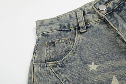 Curved Star Wide Leg Denim Short Pants WN25599