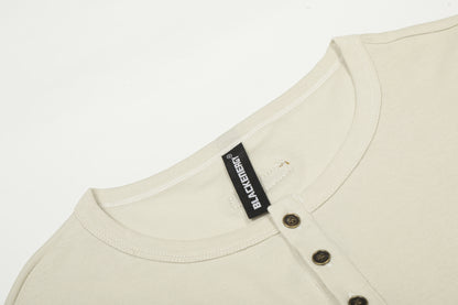 Henley Letter Studs Detail Long Sleeve T-Shirt WN25404