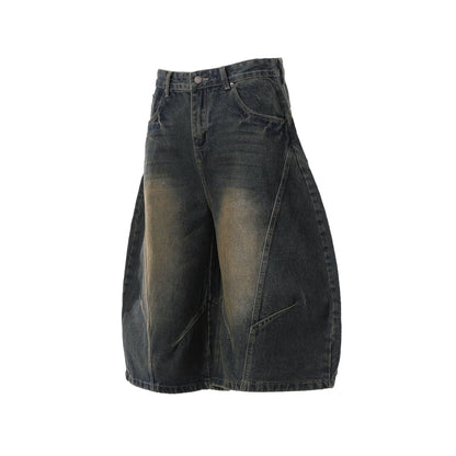 Washed Curved Denim Half Jeans WN25980