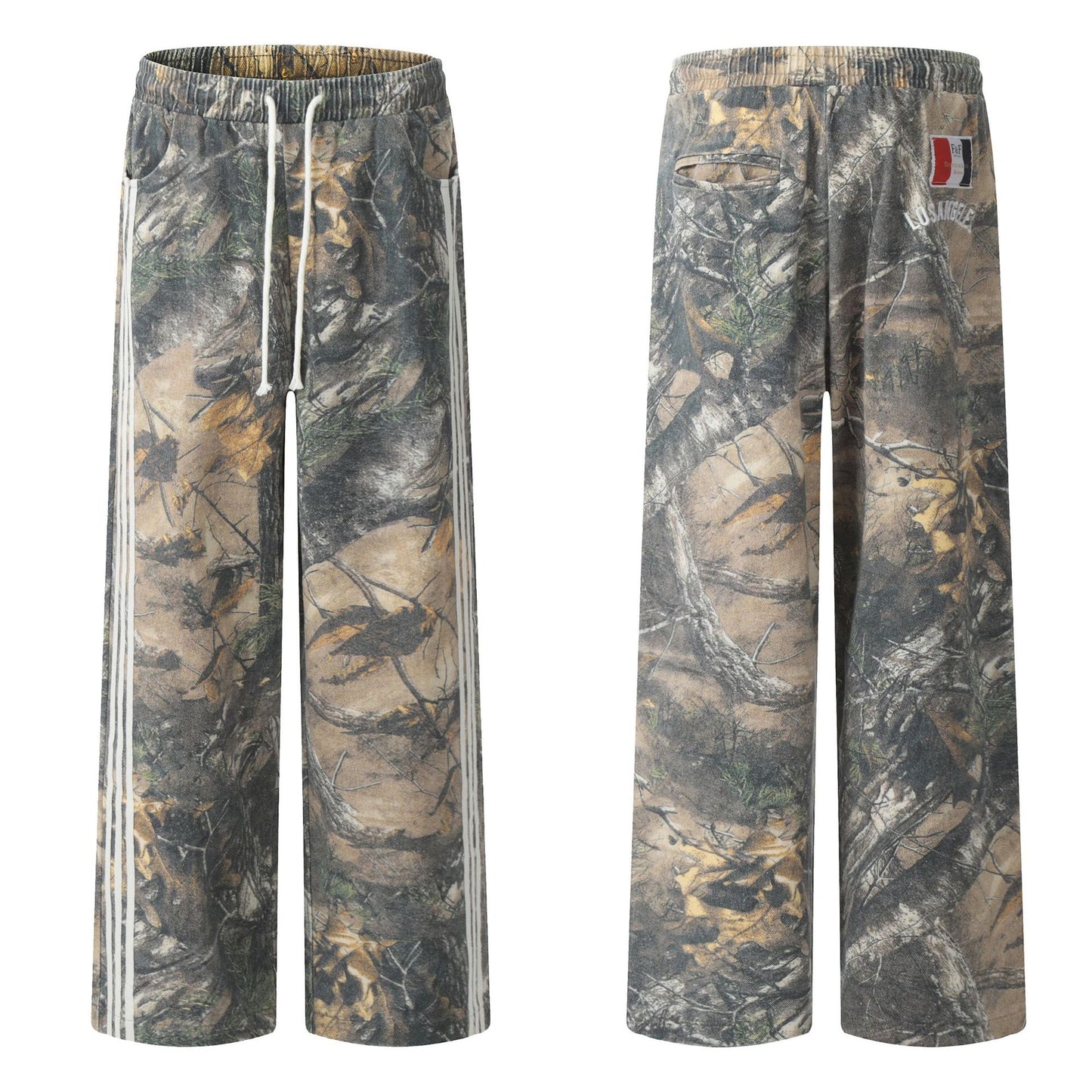 Pantalones rectos con estampado de hoja de camuflaje WN11501