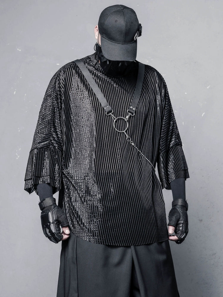 Texture High-Neck Oversize Long Sleeve T-Shirt & Chain WN22370