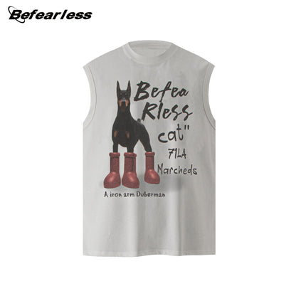Washed Doberman Print Oversize Sleeveless T-Shirt WN26336