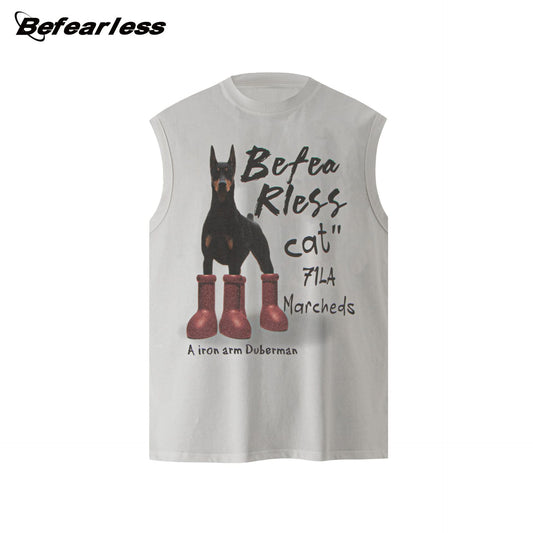 Washed Doberman Print Oversize Sleeveless T-Shirt WN26336