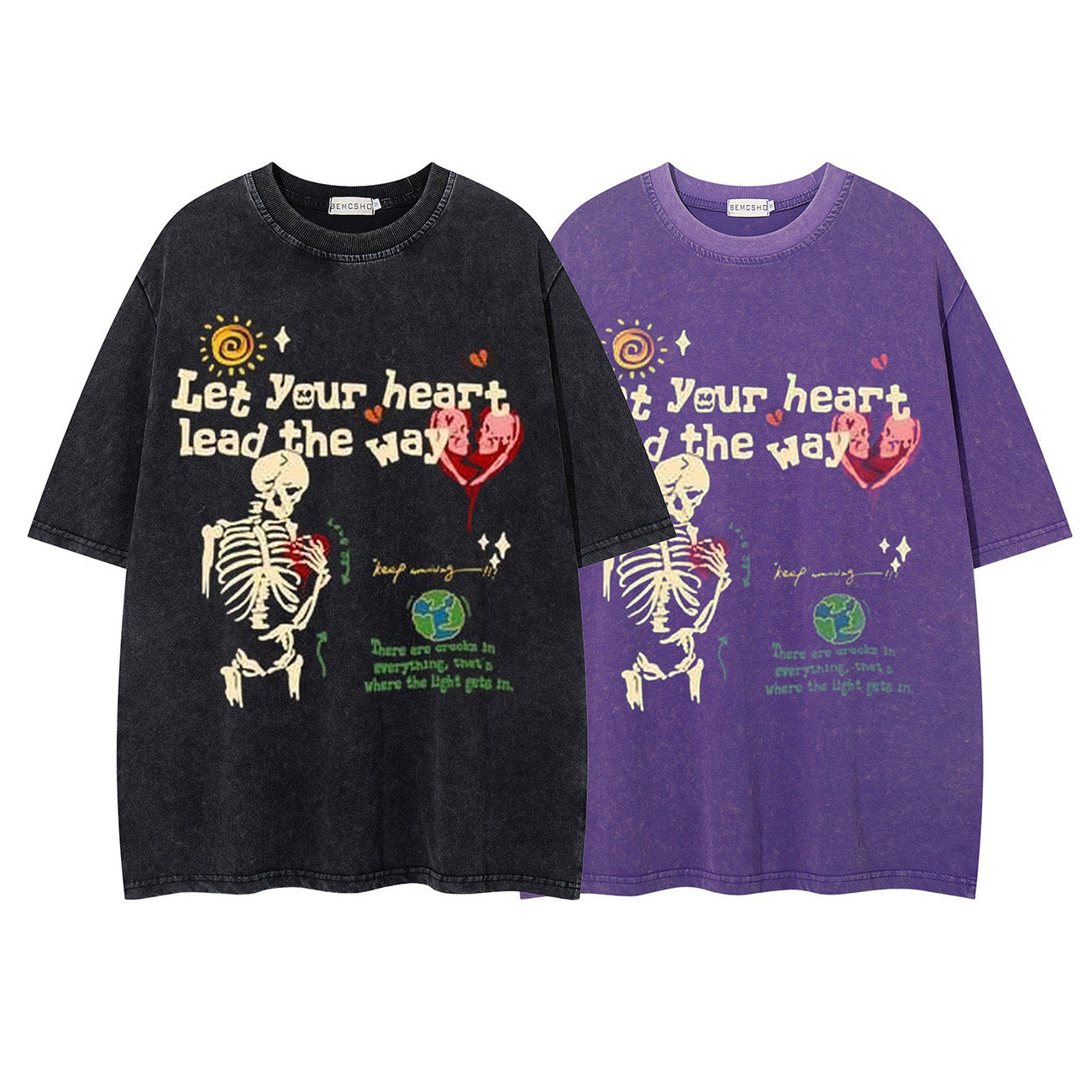 Washed Skeleton Letter Short Sleeve T-Shirt WN26757
