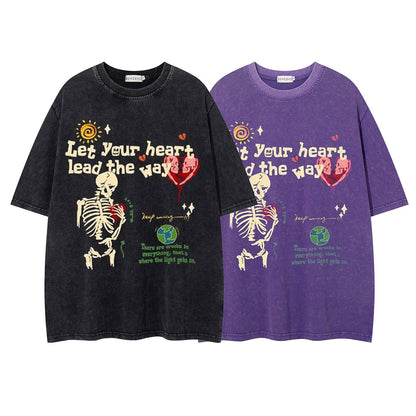Washed Skeleton Letter Short Sleeve T-Shirt WN26757