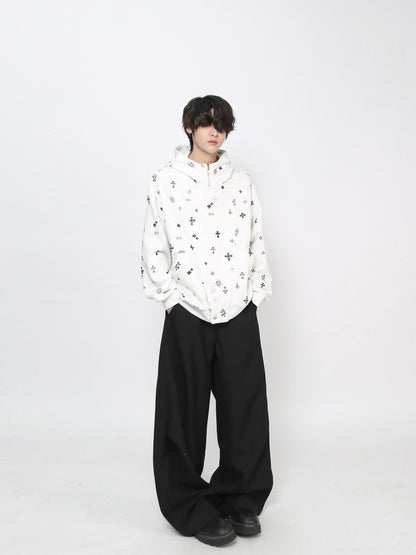 Cross Print Oversize Zipper Hoodie WN24440
