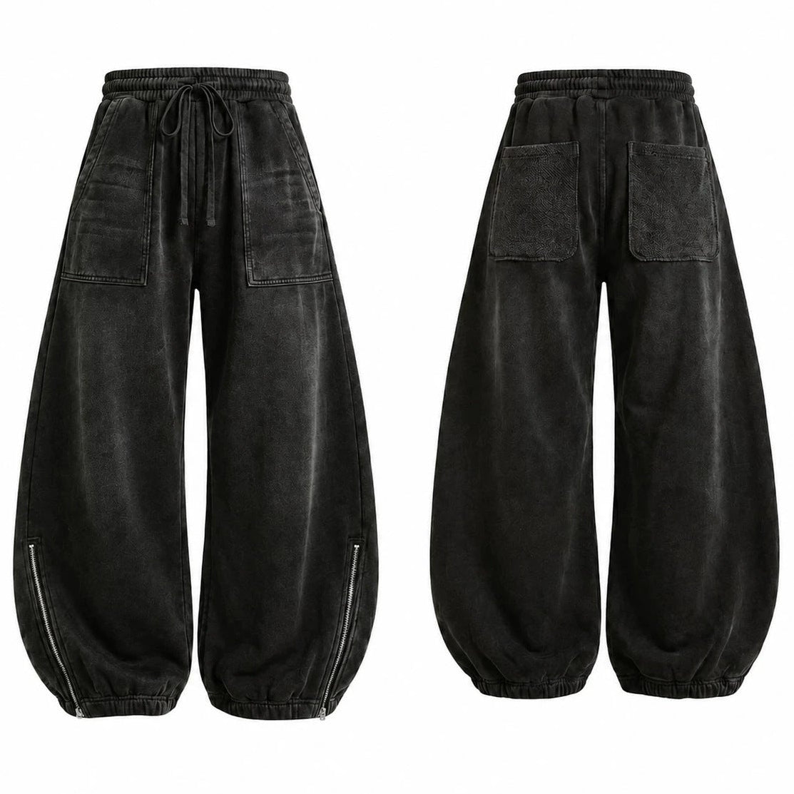 Washed Cargo Pocket Wide Leg Denim Jeans WN28019