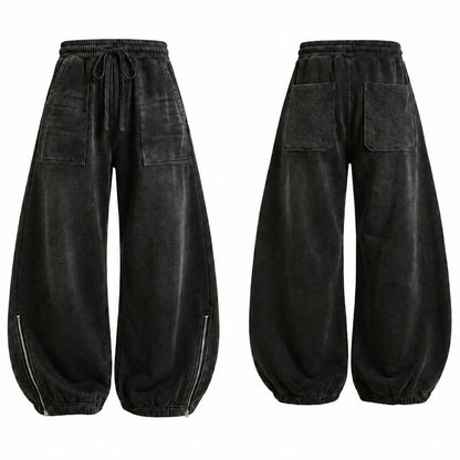 Washed Cargo Pocket Wide Leg Denim Jeans WN28019