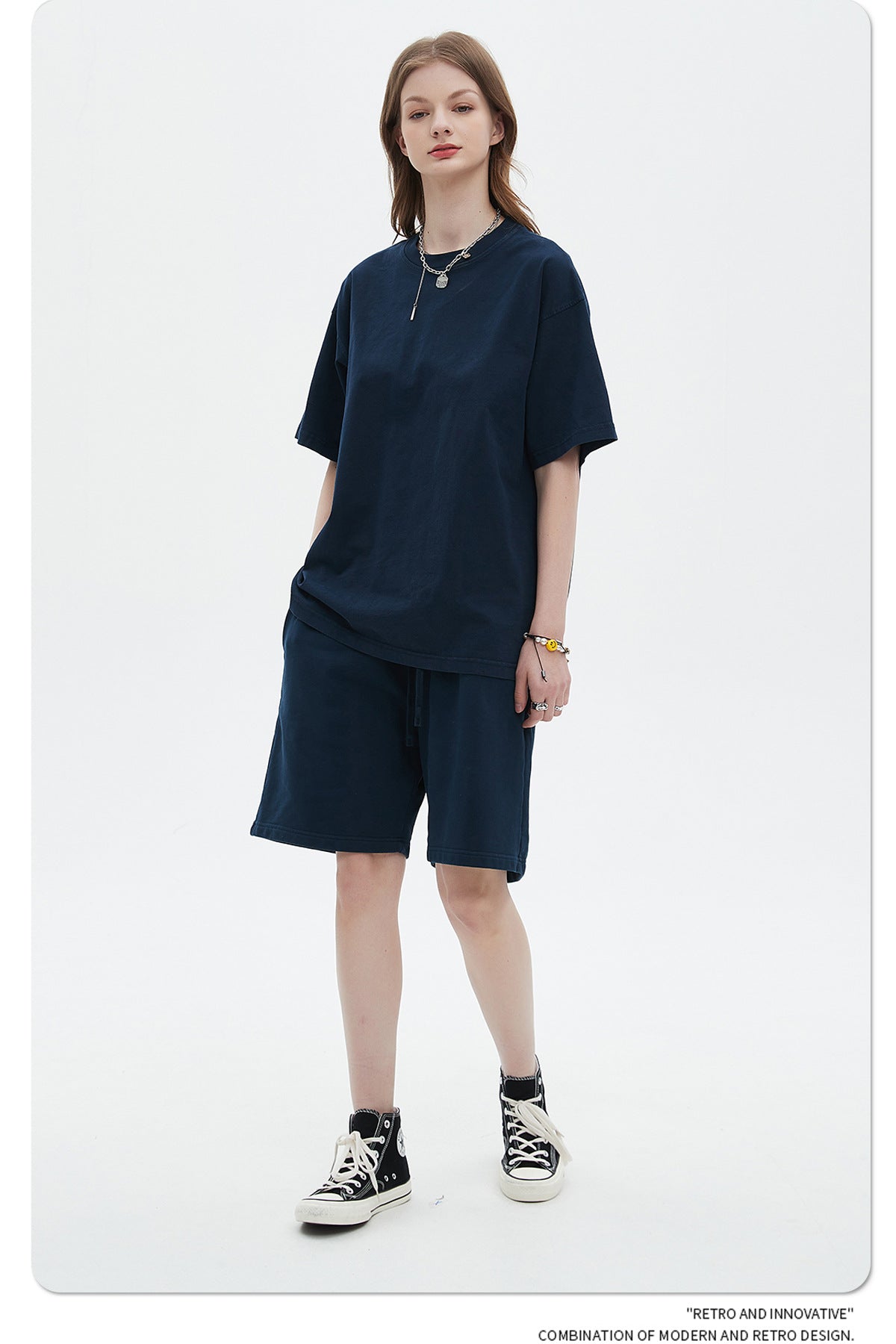 Oversize Washed Short-sleeve-T-shirt & Washed Short Sweatpants Setup WN6633-K