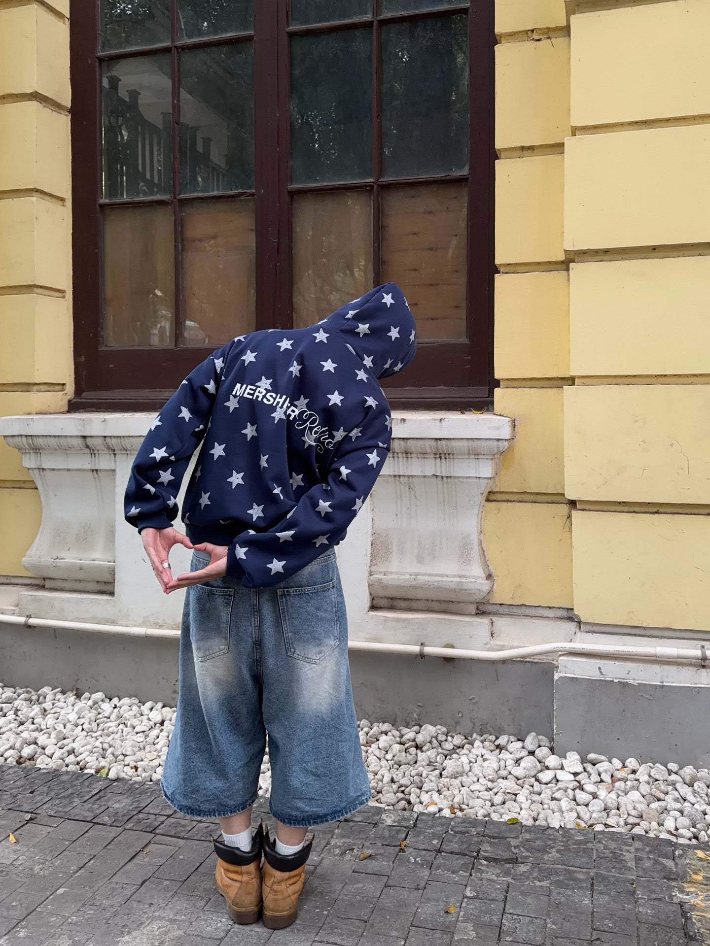 Star Print Fleece Oversize Pullover Hoodie WN24359