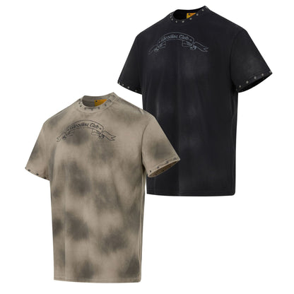 Washed Gradient Letter Print Short Sleeve T-Shirt WN23585