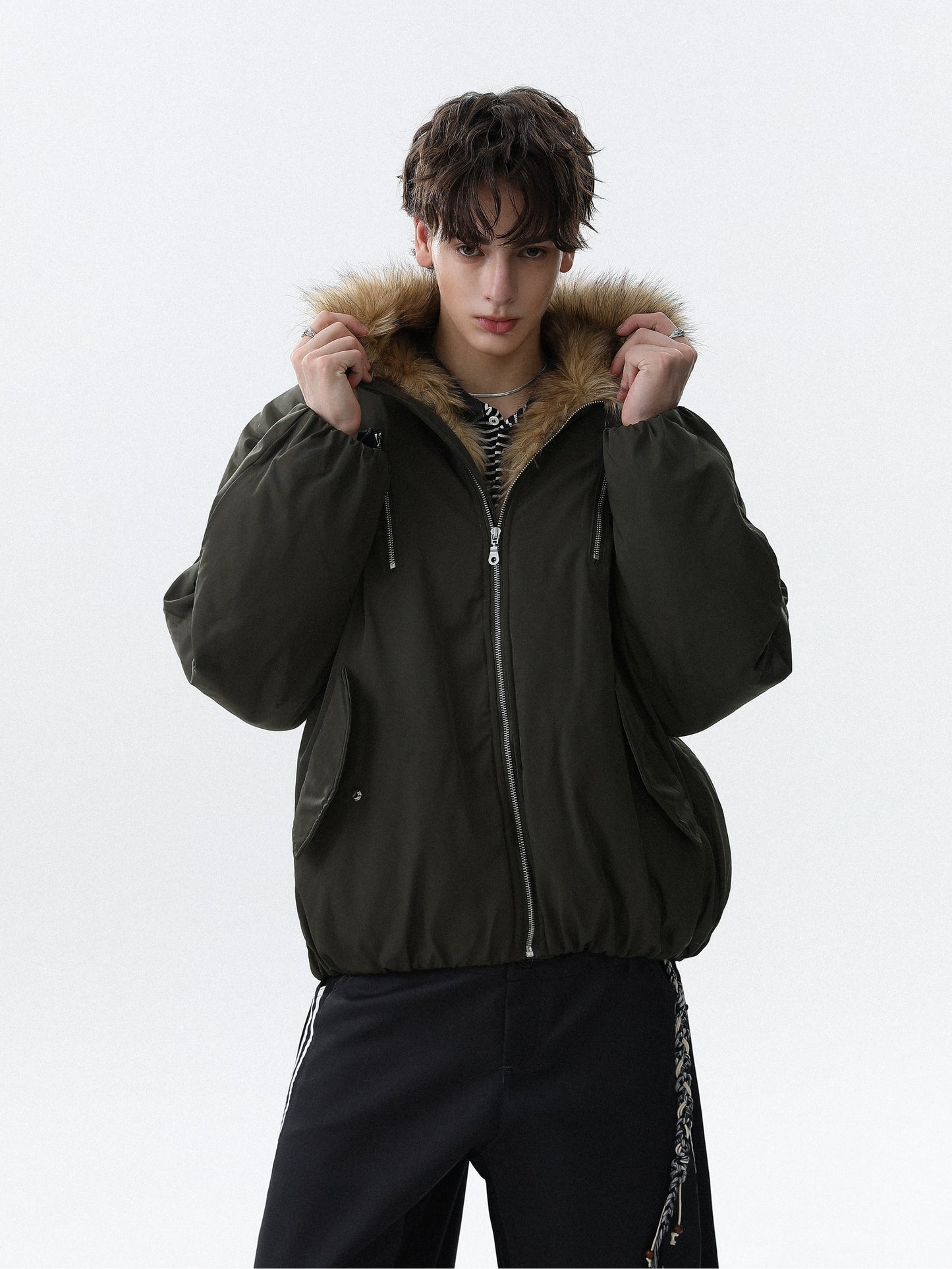 Fake Fur-Collar Pockets Design Thick Zipper Jacket WN22091