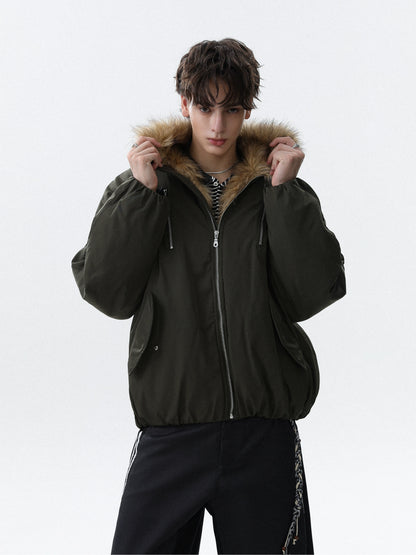 Fake Fur-Collar Pockets Design Thick Zipper Jacket WN22091