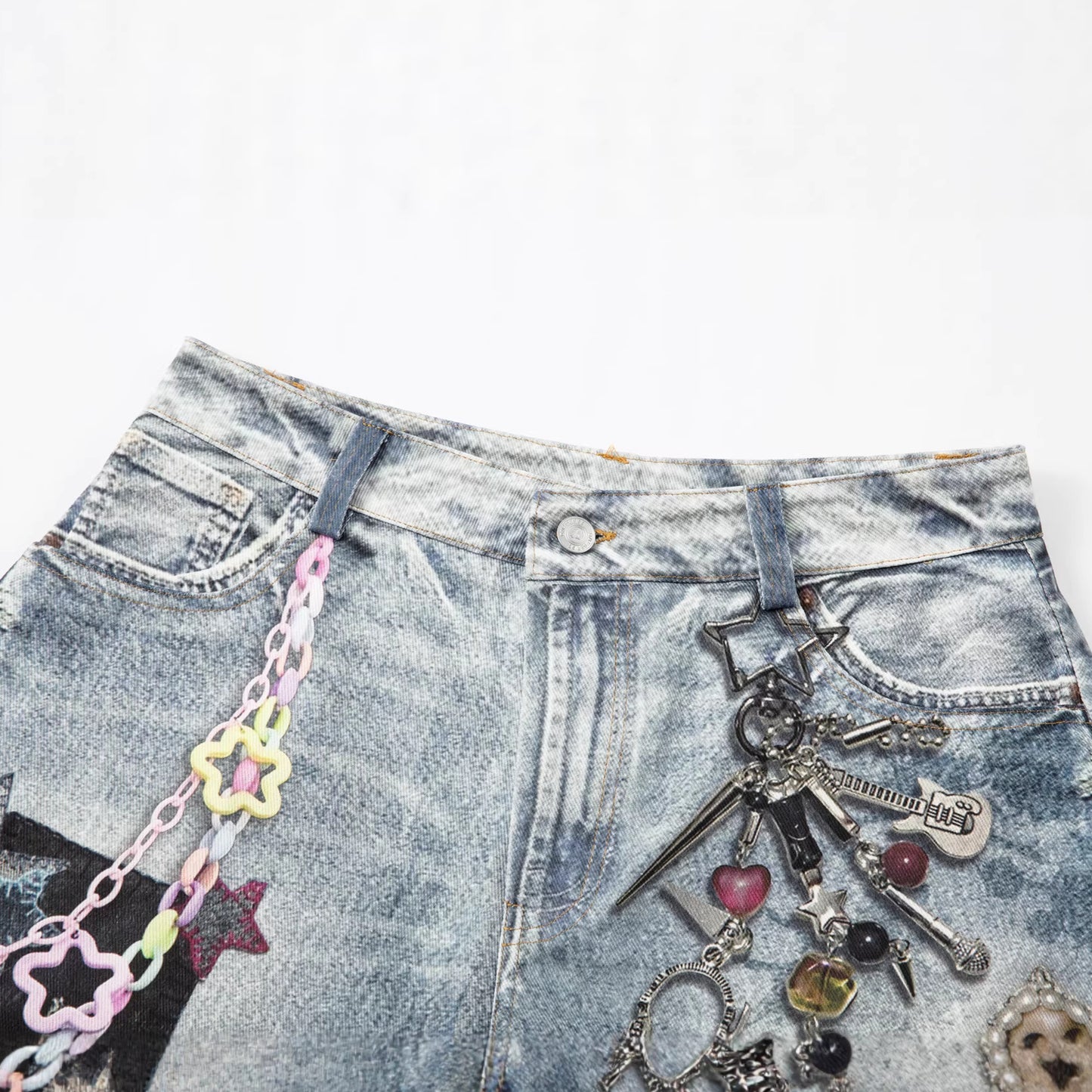 Washed Charm Patch Wide Leg Cropped Denim Jeans WN25564