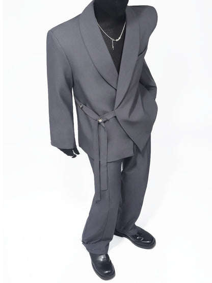 Shoulder-Pad Lace-Up Tailored Jacket & Straight Trousers Setup WN23674