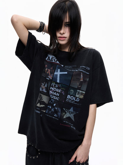 Oversize Collage Graphic Print Short Sleeve T-Shirt WN27370