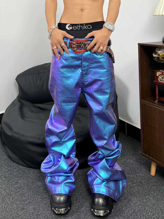 Iridescent Glossy Wide Leg Pants WN24054