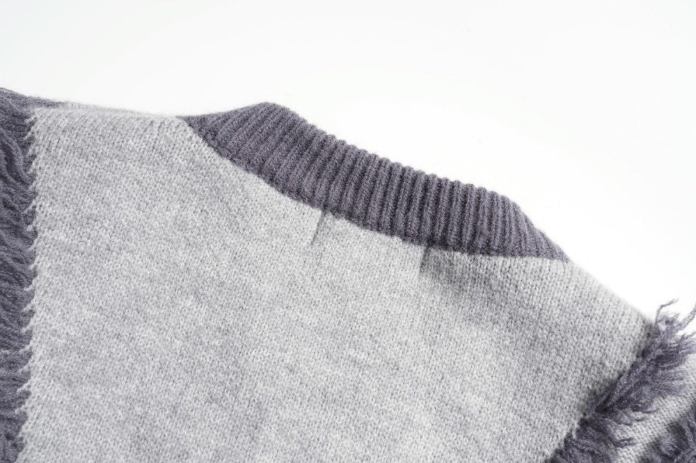 Frayed Stripe Heart Graphic Knit Sweater WN27969
