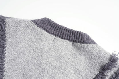 Frayed Stripe Heart Graphic Knit Sweater WN27969