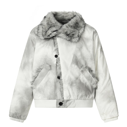 Dirty Washed Fake Fur Collar Puffer Jacket WN21858