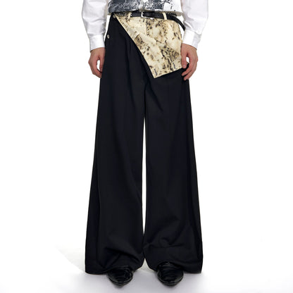Fake Layered Mix Leopard Wide Leg Trousers WN20935
