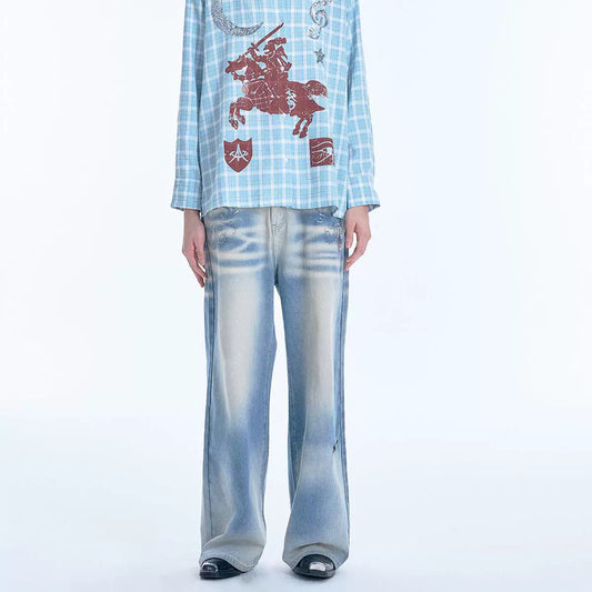 Faust Sequin Embroidery Washed Denim Jeans WN19041