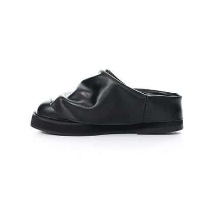 Wrinkled Chunky Sole Leather Mule Shoes WN20799