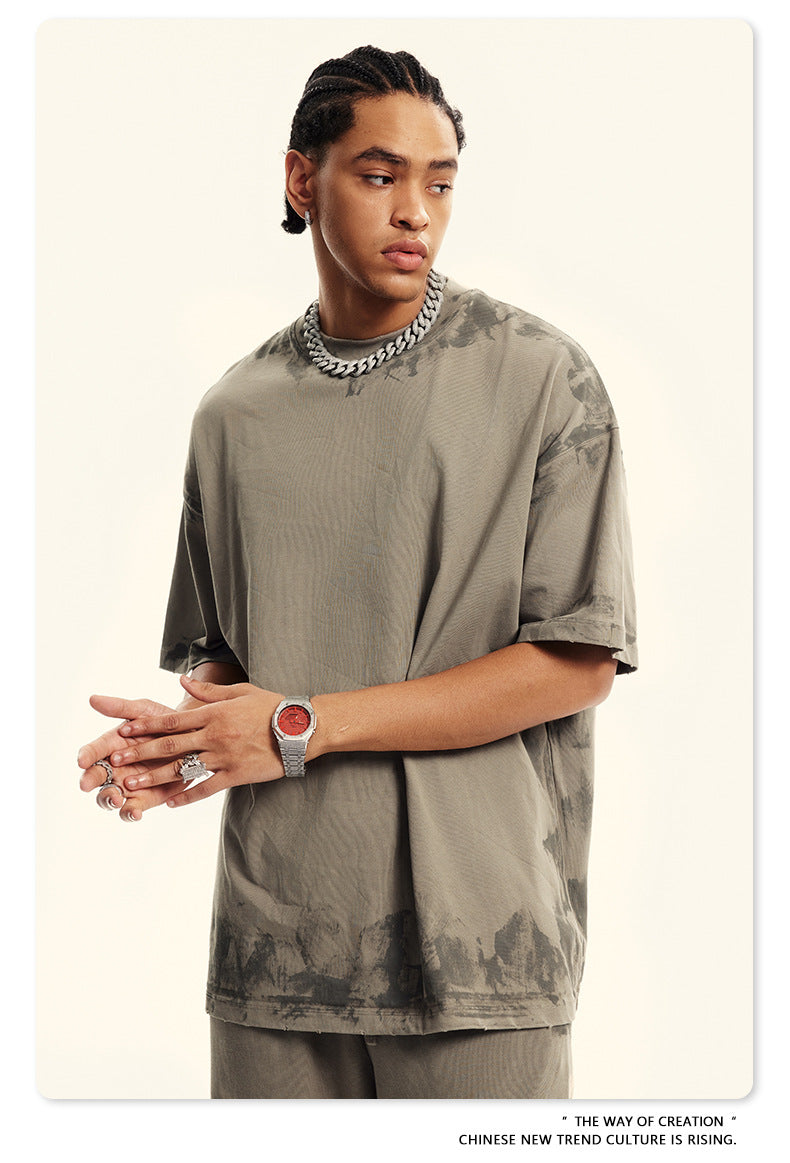 Washed Damage Oversize Heavyweight Short Sleeve T-Shirt WN6072