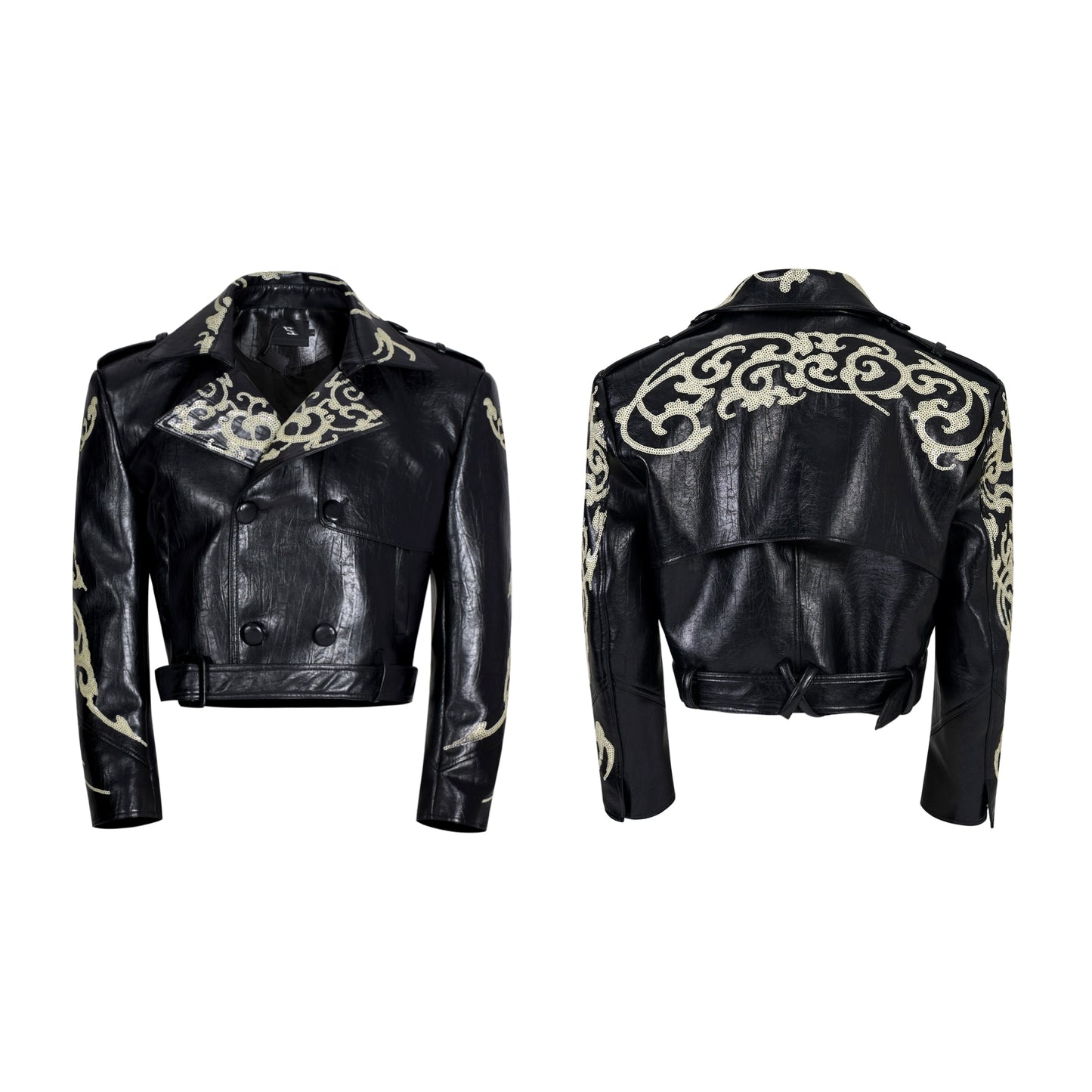 Punchy Sequin Short PU Leather Jacket WN21965