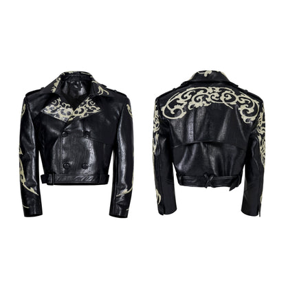 Punchy Sequin Short PU Leather Jacket WN21965