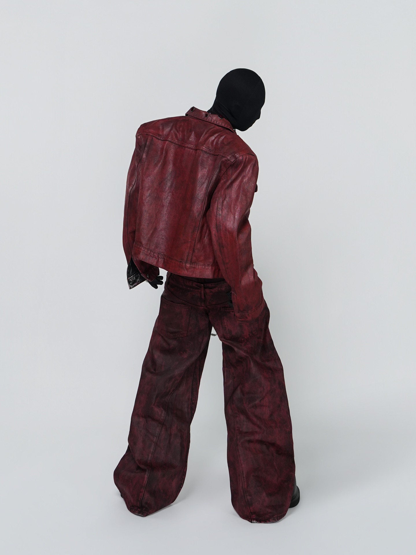 Wax Coated Short Denim Jacket & Wax Coated Wide Leg Denim Jeans Setup WN24305