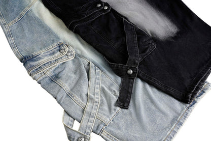 Bleached Cargo Pocket Wide Leg Denim Jeans WN27998