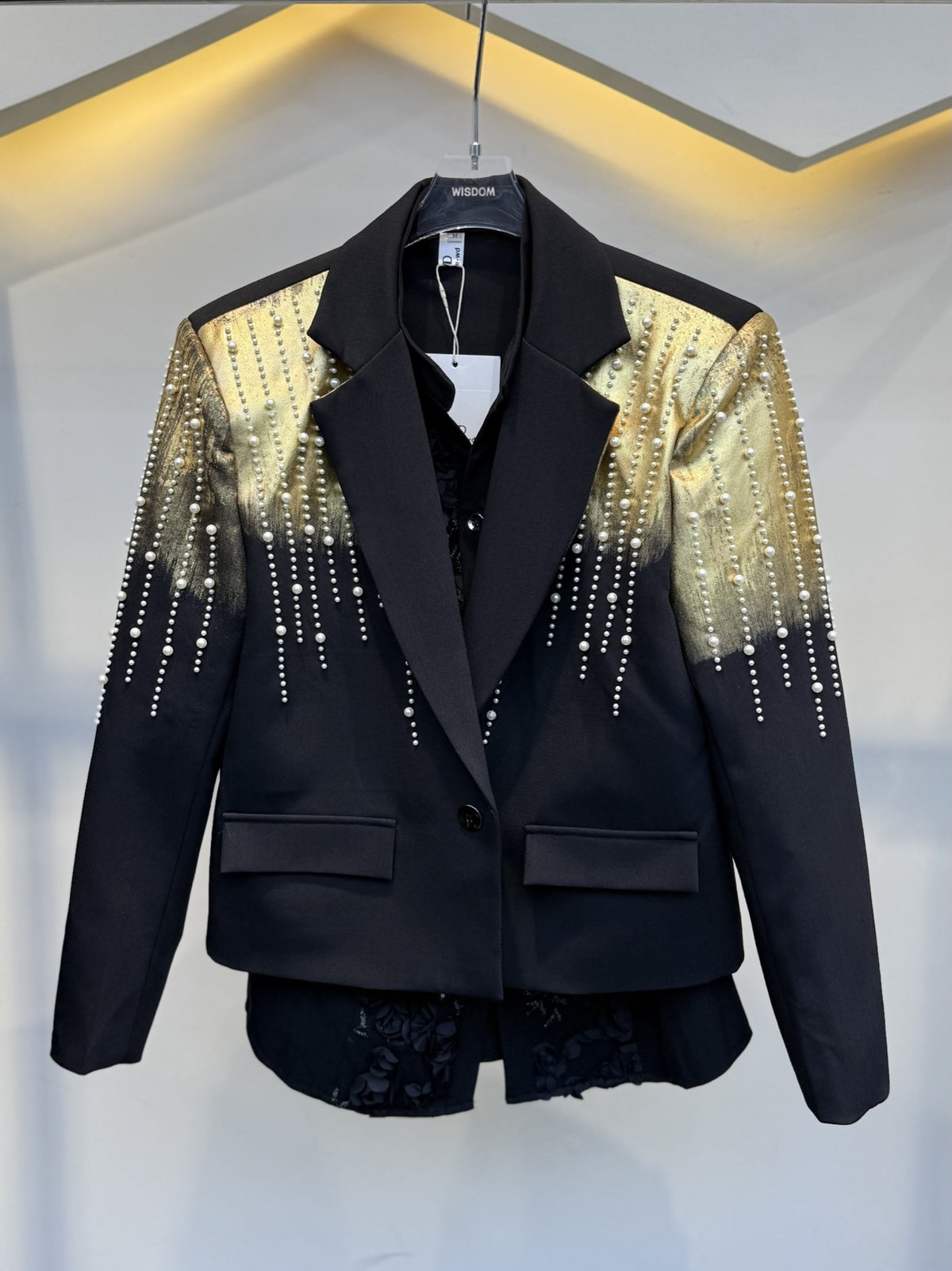 Gradient Pearl Beads Cropped Jacket WN28122
