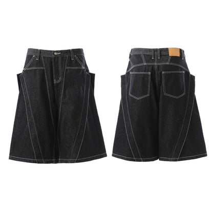 Raw Denim Deconstruction Wide Leg Half Pants WN26099