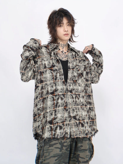 Oversize Reverse Cut Plaid Long Sleeve Shirt WN7712