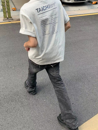 Washed Damage Zipper Design Flare Denim Jeans WN15754