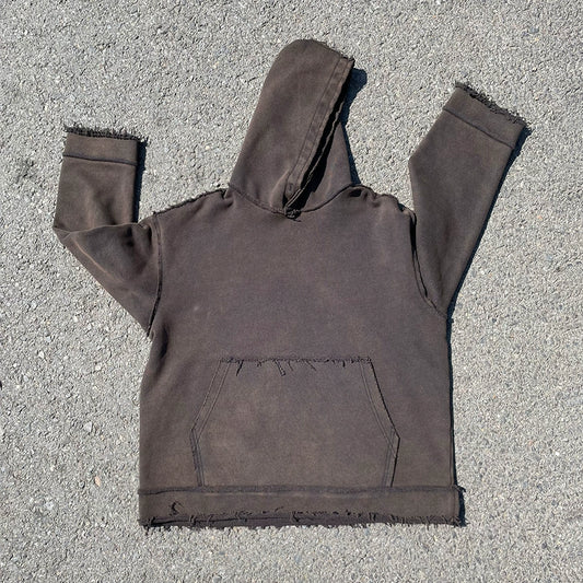 Washed Damage Hem Pullover Hoodie WN16677