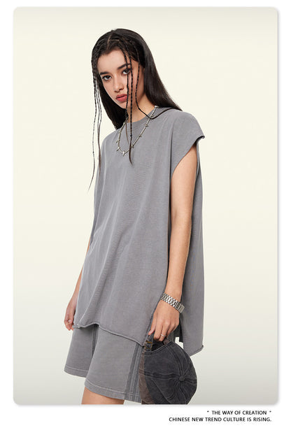 Washed Oversize Sleeveless T-Shirt WN6069