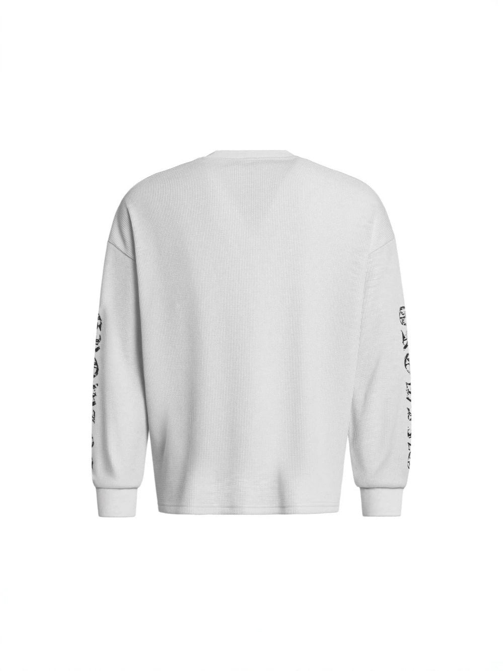 Cross Waffle Gothic Print Oversize Long Sleeve T-Shirt WN27901
