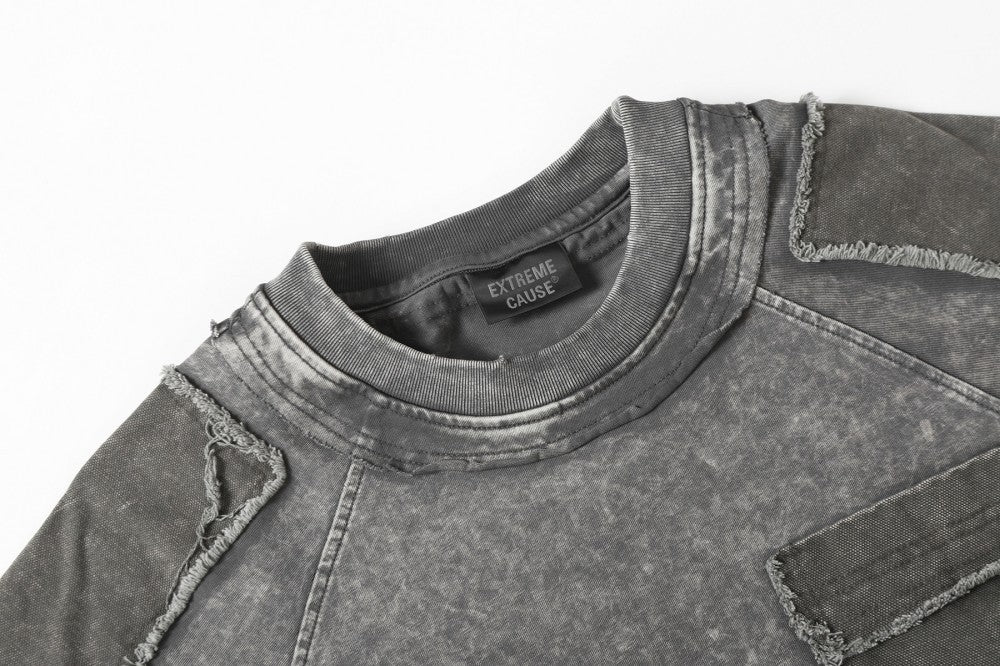 Washed Fake Layered Pocket Detail Short Sleeve T-Shirt WN28028