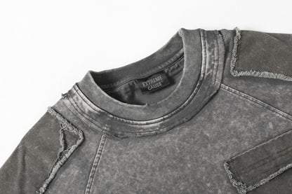 Washed Fake Layered Pocket Detail Short Sleeve T-Shirt WN28028
