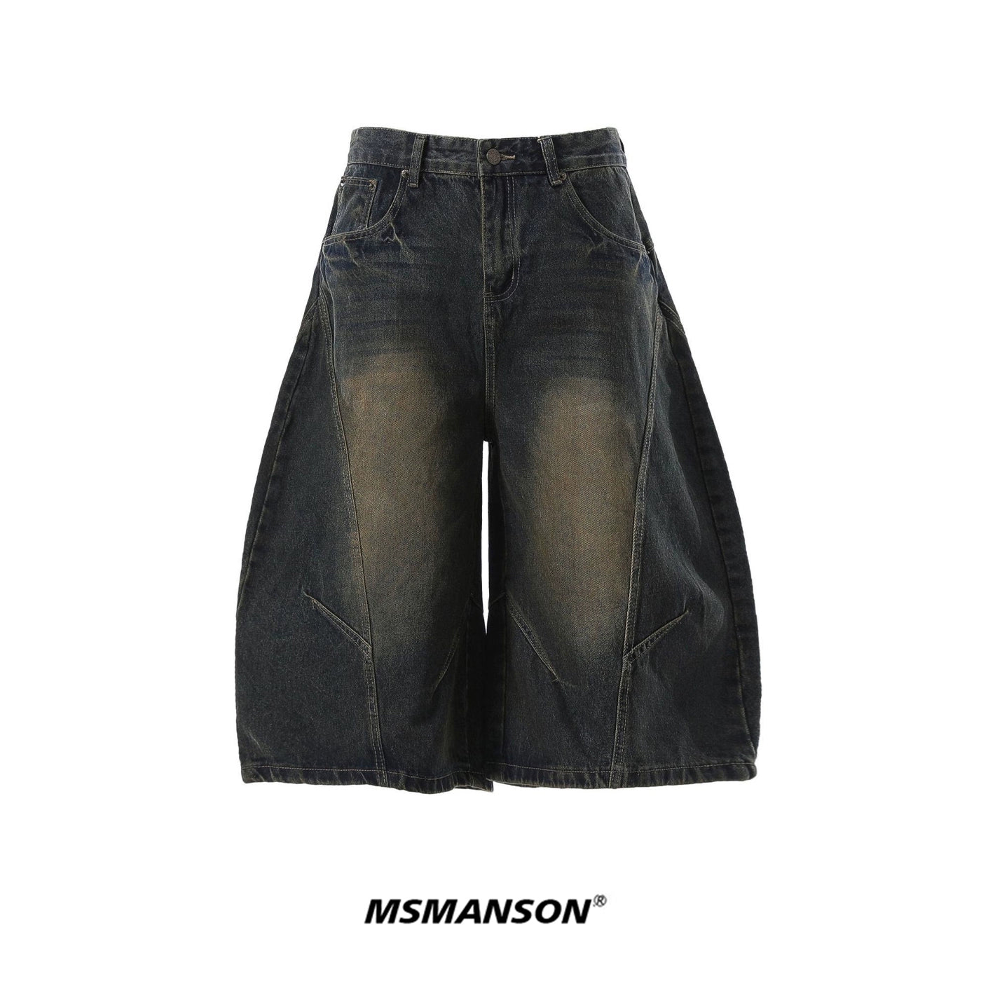 Deconstructed Curved Blade Design Wide Leg Half Denim Jeans WN18657