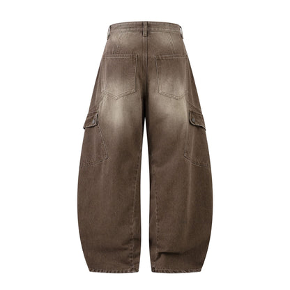Washed Cargo Pocket Wide Leg Denim Jeans WN23596