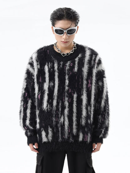 Stripe Round Neck Oversize Knit Sweater WN10276