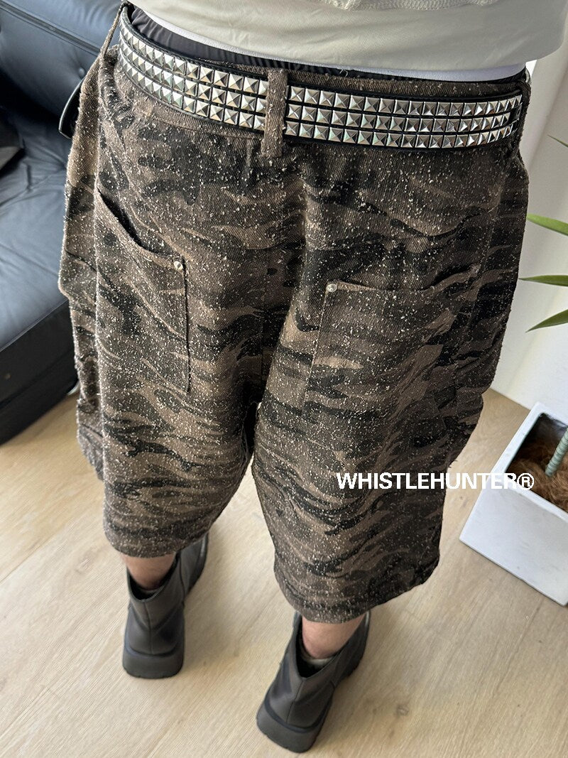 Damage Reconstructed Fabric Camouflage Half Pants WN26715